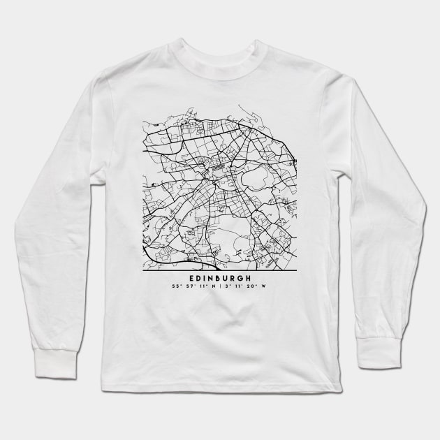 EDINBURGH SCOTLAND BLACK CITY STREET MAP ART Long Sleeve T-Shirt by deificusArt